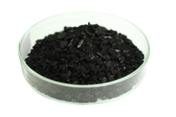 Glass tray filled with Activated Carbon