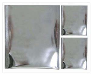 Three Silver Moisture Barrier Bags Of Different Sizes